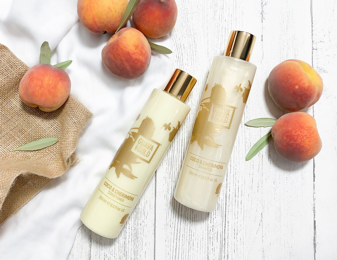 Guava & Gold shampoo and conditioner with peaches 