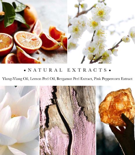 Oranges, white flowers and pink amber inspire the Guava & Gold collection